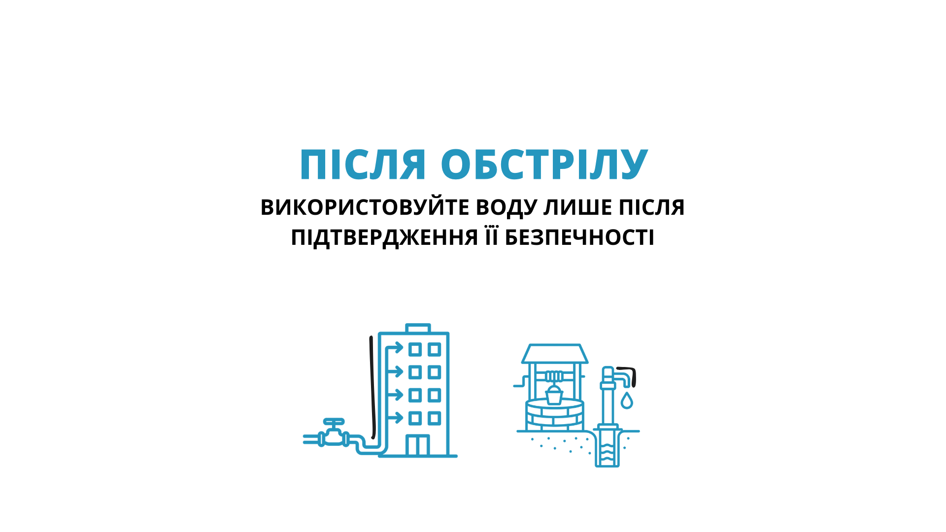 Після обстрілу. Використовуйте воду лише після підтвердження її безпечності.