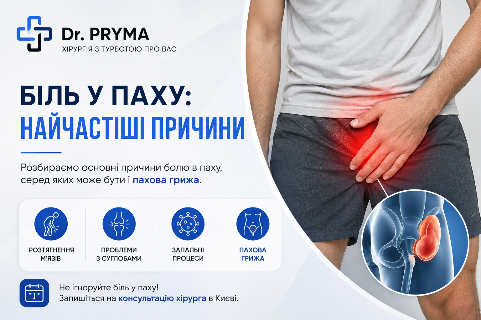 Біль у паху: причини, симптоми та лікування | Хірург у Києві