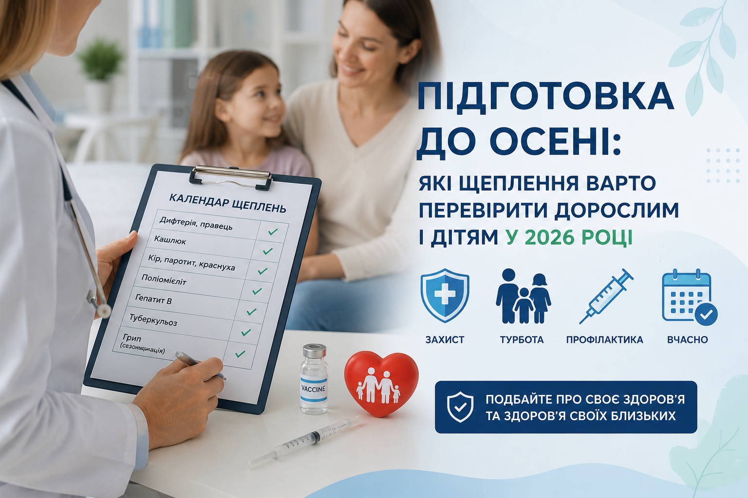Підготовка до осені: які щеплення варто перевірити дорослим і дітям у 2026 році