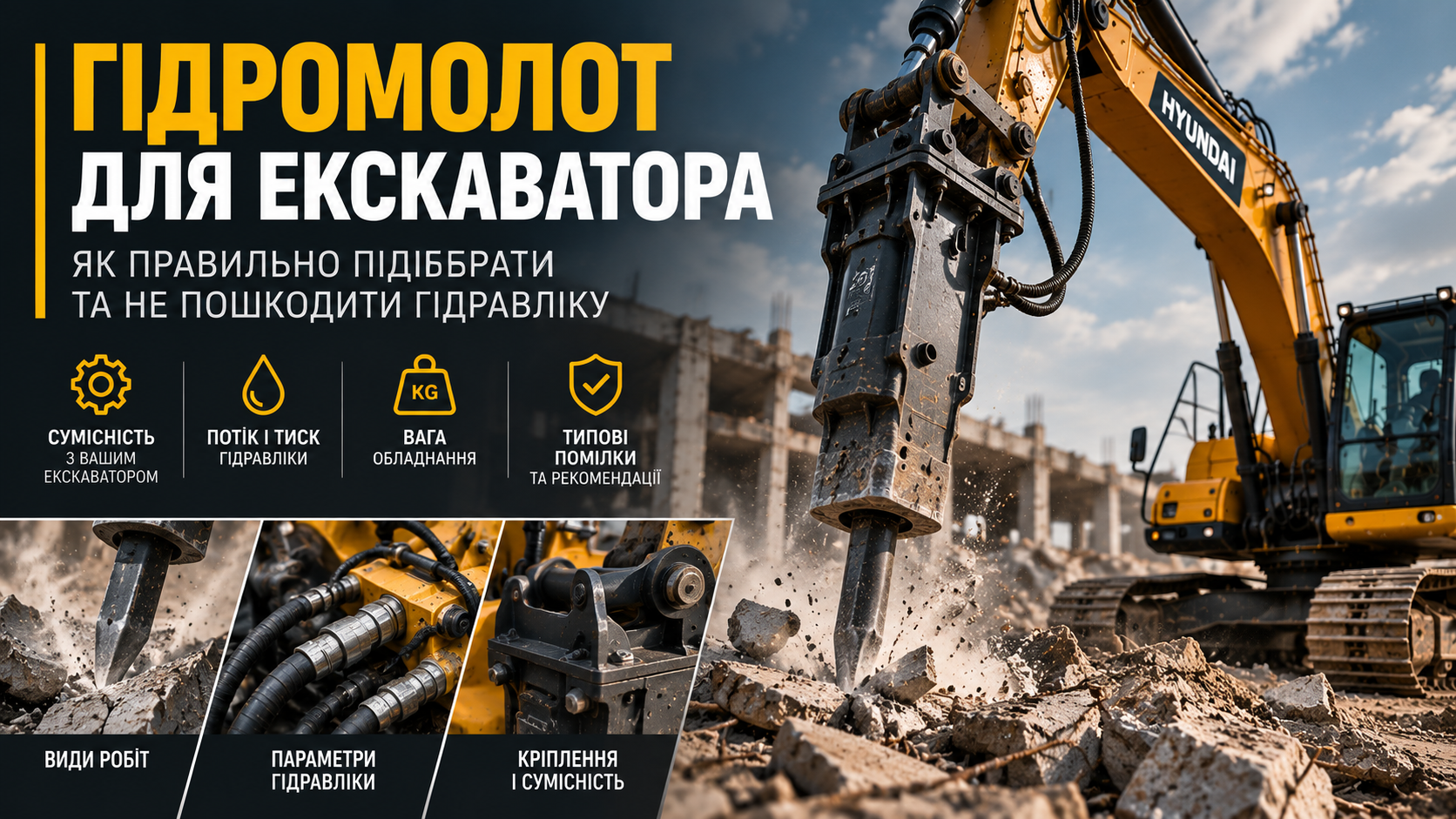 Гідромолот для екскаватора: як правильно підібрати та не пошкодити гідравліку